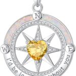 FANCIME Compass Necklace for Women Sterling Silver Compass Jewelry Opal Pendant Fine Jewelry Gemstone Birthday Christmas Gifts for Wife