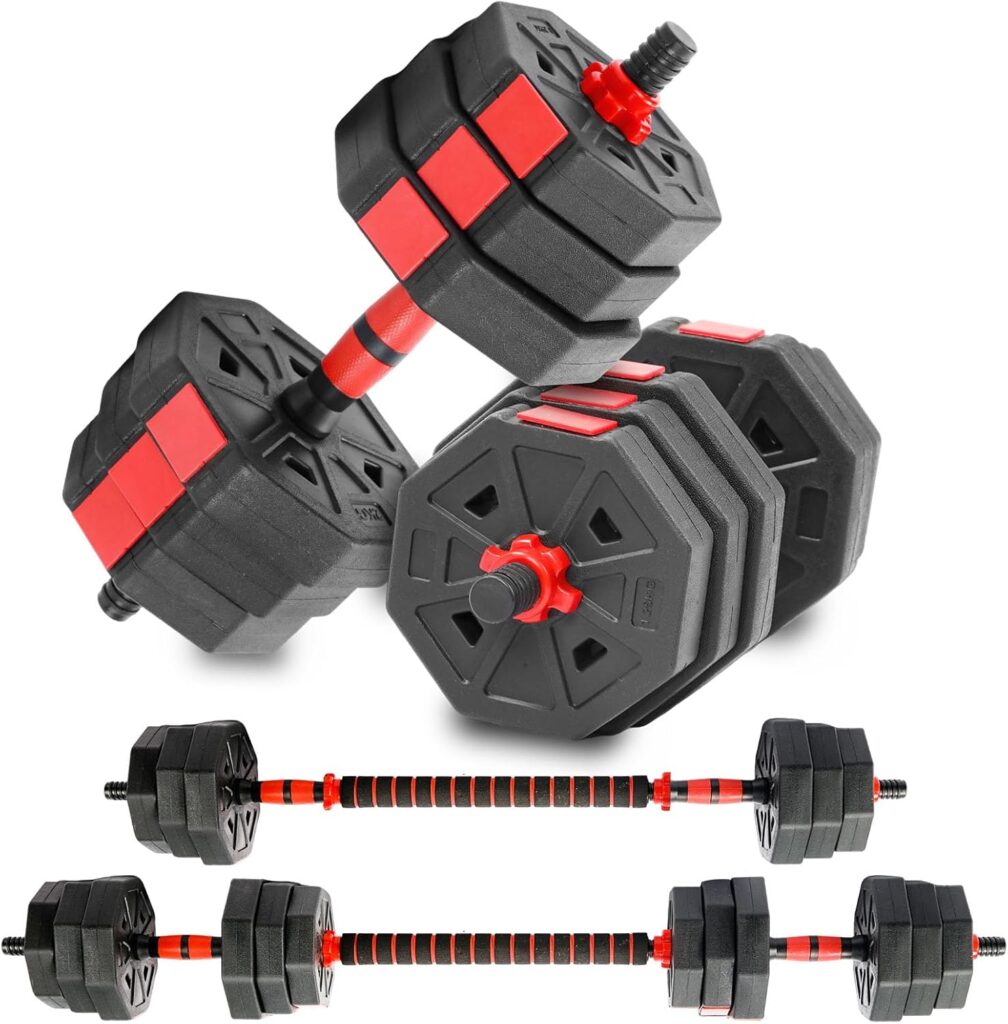 Adjustable Dumbbell Set, 5-44 lbs Free Weight Set with Connector, Convertible Dumbbell, Barbell, Push-up, Home Gym Fitness Weight for Men Women