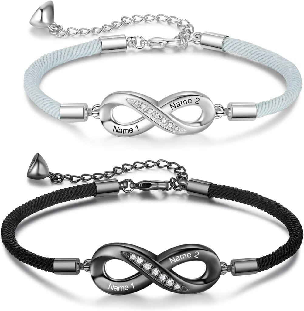 Personalized Infinity Bracelets for Women Men Couples Custom Name Matching Couples Bracelets for Boyfriend Girlfriend Promise BFF Bracelets for 2
