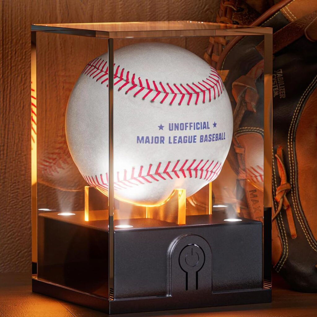 Baseball Display Case with Led Light, Light up Baseball Case for Display, Acrylic Baseball Holder Display Case, UV Protected Clear Baseball Stand Baseball Cube for Memorabilia Baseball Gifts