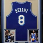 Framed Autographed/Signed Kobe Bryant 33×42 Los Angeles LA Retro Blue Basketball Jersey PSA/DNA COA