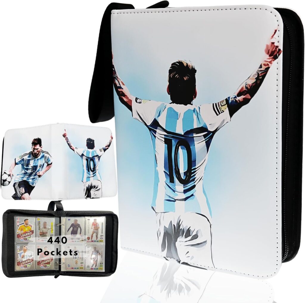 Soccer Card Binder 440 Pockets- Waterproof Trading Card Album with 55 Removable Sleeves Fit – 3 Rings with Zipper -Compatible with Topps Sports Cards Collection