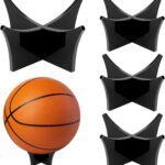 QWORK Acrylic Ball Stand Display Holders – 4 Pack, Black Football Basketball Soccer Ball Holder – Easy Assembly, for Home & Office, for Sports Memorabilia, Autographed Balls Decor