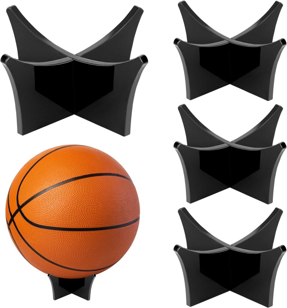 QWORK Acrylic Ball Stand Display Holders – 4 Pack, Black Football Basketball Soccer Ball Holder – Easy Assembly, for Home & Office, for Sports Memorabilia, Autographed Balls Decor