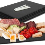 Slate Cheese Boards, 6 Pack 8.8 x 6” Mini Slate Charcuterie Boards Plates Black Serving Tray Stone Plate for Sushi, Party, Wedding, Housewarming Gifts, Halloween Christmas
