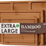 Kikcoin Bamboo Cutting Boards for Kitchen, (Set of 3) Kitchen Chopping Board with 3 Built-In Compartments and Juice Groove Heavy Duty Serving Tray Wood Butcher Block and Wooden Carving Board, Brown