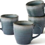 14 oz Coffee Mugs Set of 4, Ceramic Coffee Mugs with Handle – Reactive Glaze Stoneware Coffee Mug Set for Tea, Latte, Cappuccino, Cocoa, Hot Chocolate – Microwave & Dishwasher Safe – Blue