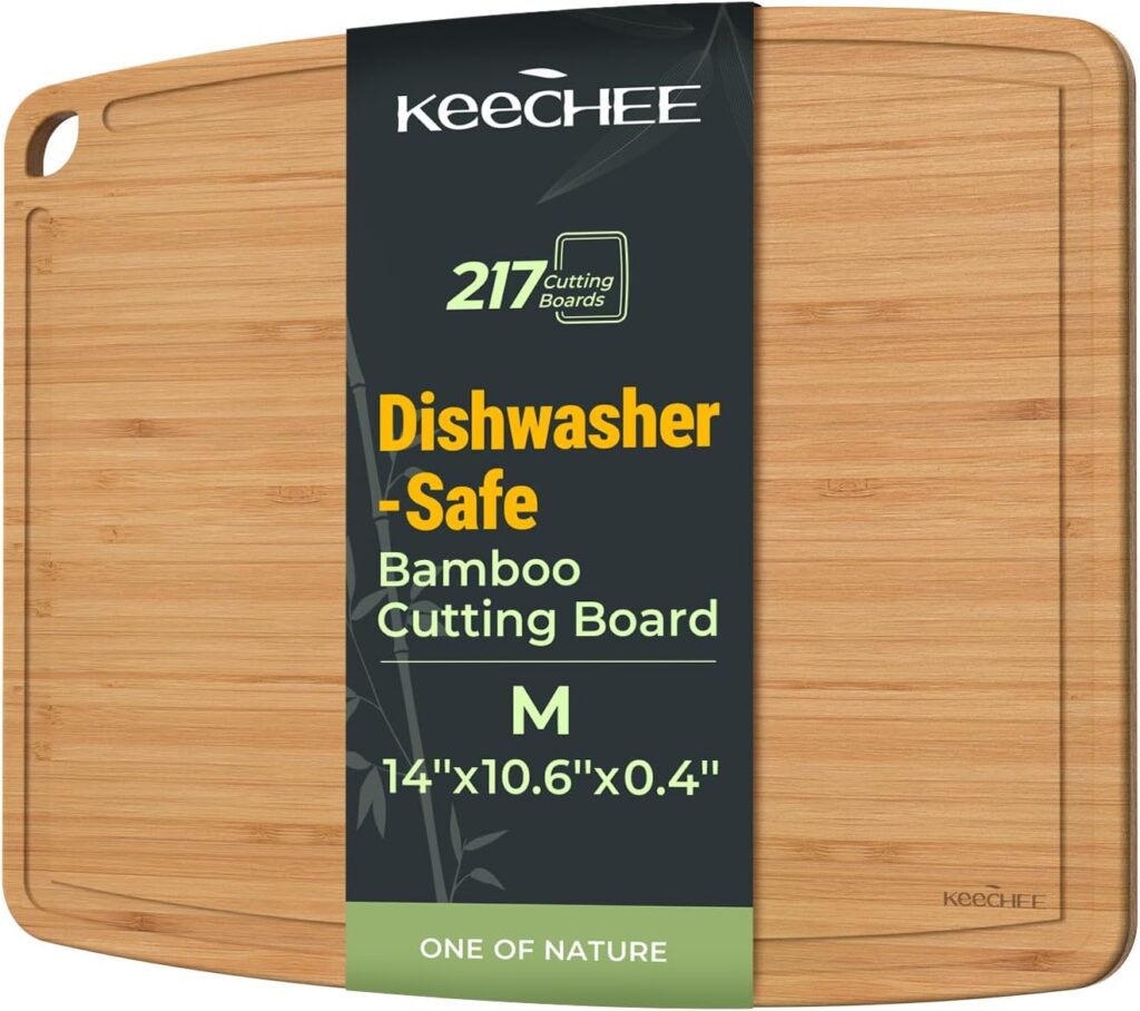 Dishwasher Safe Durable Lightweight Bamboo Wood Cutting Boards for Busy Kitchen, Easy Storage & Clean Wooden Chopping Boards Reversible with Juice Groove, Kitchen Gift for Home Cooks