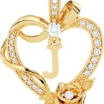 Initial Heart Necklace Gift for Women – 14K Gold Plated Rose Pendant, Personalized Letter Jewelry for Wife, Mom, Grandma, Sister – Birthday, Anniversary for Her