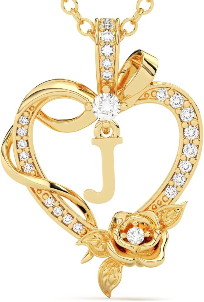 Initial Heart Necklace Gift for Women – 14K Gold Plated Rose Pendant, Personalized Letter Jewelry for Wife, Mom, Grandma, Sister – Birthday, Anniversary for Her