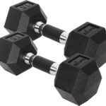 Yes4All Chrome/Rubber Grip Encased Hex Dumbbells – Hand Weights With Anti-Slip 10-30 LBS Pair
