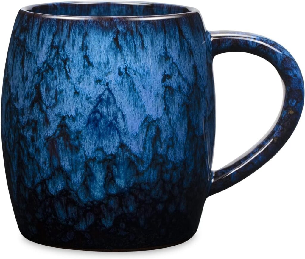 21 Oz Large Ceramic Coffee Mug, 600ml Handmade Pottery Big Tea Cup for Office and Home, Microwave and Dishwasher Safe, Unique Texture Glaze Mugs for Milk Cocoa Hot and Cold Drinking (Deep Blue)
