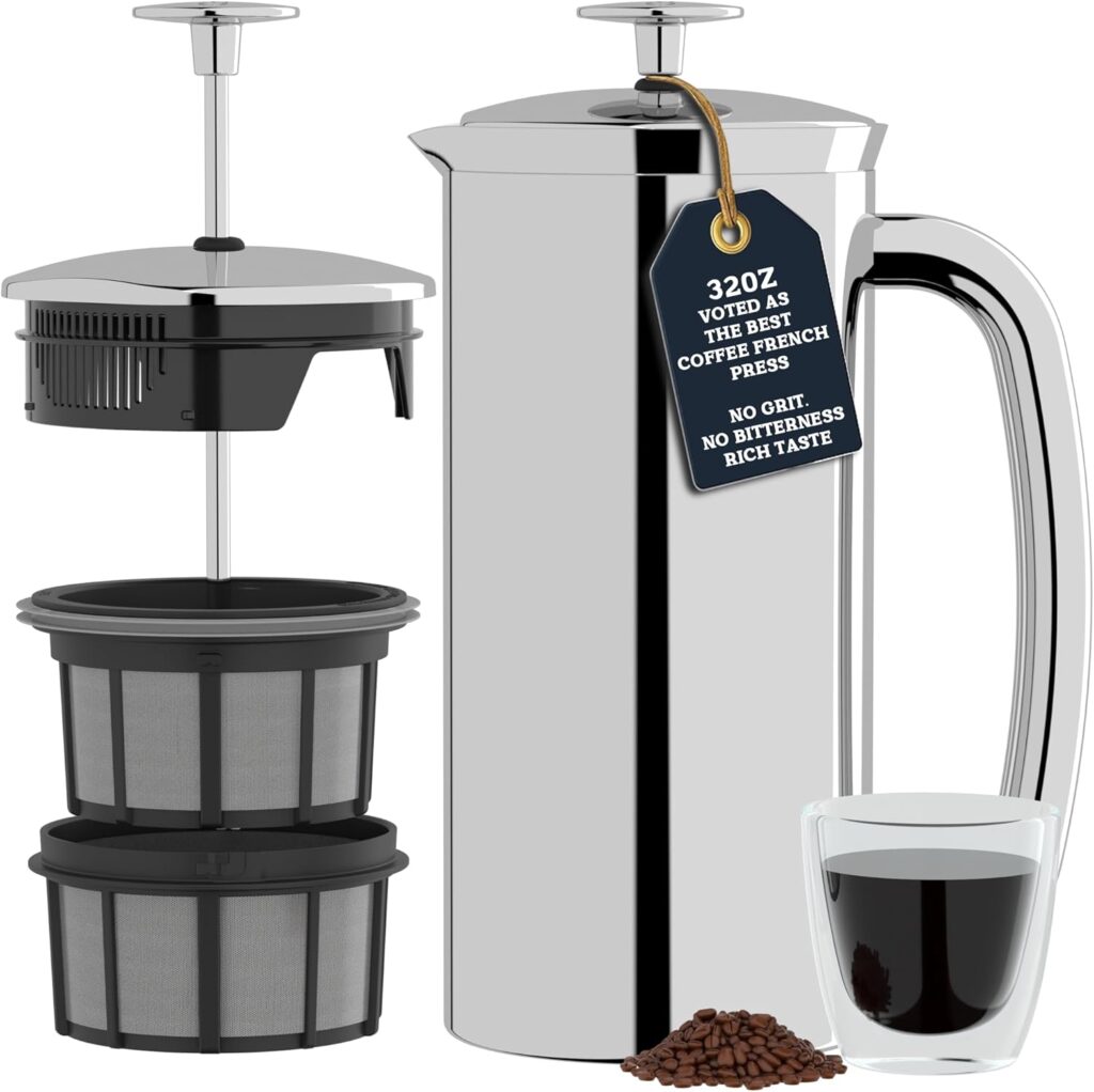 ESPRO P7 French Press Coffee Maker – Double-Walled Stainless Steel Insulated with Micro-Filter, 32 Ounces, Polished Stainless Steel