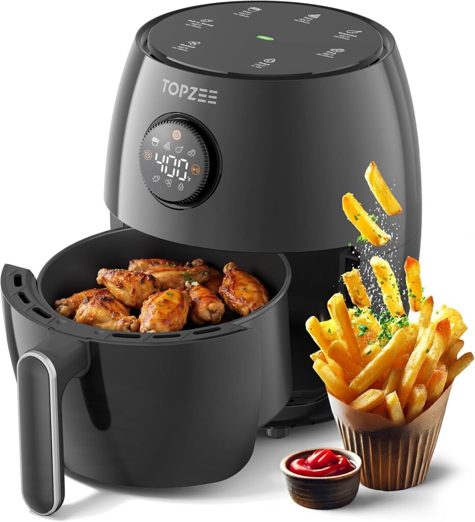 2.1Qt Small Air Fryer – Compact Digital Mini Airfryer with 7-in-1 Presets, 98% Less Oil, Adjustable Temperature & Timer, Shake Reminder, Nonstick, BPA-Free, Dishwasher Safe, Fast & Crispy Cooking