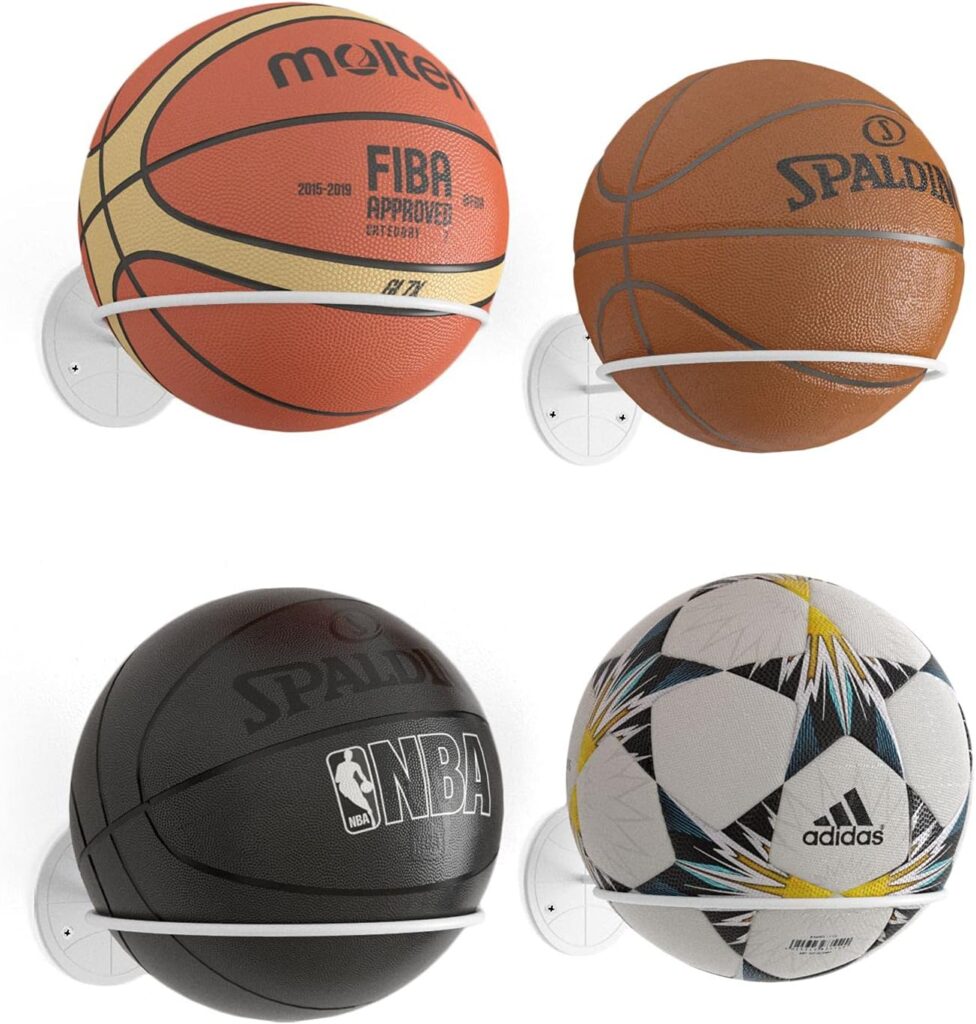 Wallniture Sporta Ball Storage Rack Wall Mounted Set of 4, Soccer Ball, Volleyball and Basketball Rack, Metal