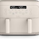 bella 4 Qt TriZone Air Fryer, EverGood™ Ceramic Nonstick Coating, Dual Basket Design w Removable Divider, Digital Touchscreen Control w 6 Preset Cooking Options, 1200 Watt, 3lb Capacity, Oatmilk