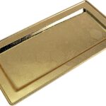 13.6 inch x 6.9 inch Rectangular Iron Gold Plated Serving Tray Floral Engraved Decorative Party Birthday Wedding Buffet Wine Candle Decor Platter Plate Base Dish FST-077