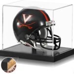 JupDec Mini Helmet Display Case, Acrylic Clear 1/2 Football Baseball Helmet Showcase, UV Protection Souvenirs and Collectibles Box with Solid Wood Base & Riser, Ideal Gift for sports enthusiast, Black