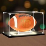 NONEMEY Football Display Case with Light, UV Protected Acrylic Football Box Full Size with Black Base, Football Display for Autographed Ball Memorabilia Gifts