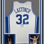 Framed Autographed/Signed Christian Laettner 33×42 Duke White College Basketball Jersey PSA/DNA COA