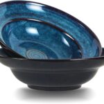 Ceramic Pasta Salad bowl, 10″ Wide Rim Soup Bowls, 48oz Deep Porcelain Pasta Plate,Set of 2,Large Serving Bowls for Kitchen,Microwave Safe(Starry Blue)