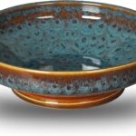 Ceramic Fruit Bowl for Kitchen Counter,Decorative Pedestal Bowl for Table Countertop,Large Footed Serving Bowl,10.2 Inch (peacock Green)