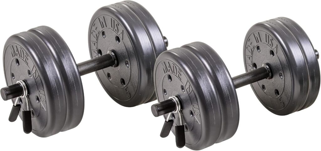 US Weight Adjustable 42LB Dumbbell Set with Spring Clips, 14″ Knurled Bars – Made in USA, Essential Home Gym Equipment for Strength Training