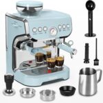 Amaste Espresso Machine with Grinder, 15 Bar Espresso Machine with Steam Wand for Latte and Cappuccino, 68Oz Water Tank, Pre-Infuse Brewing, Espresso Coffee Maker for Home Use, Barista Kit, Blue