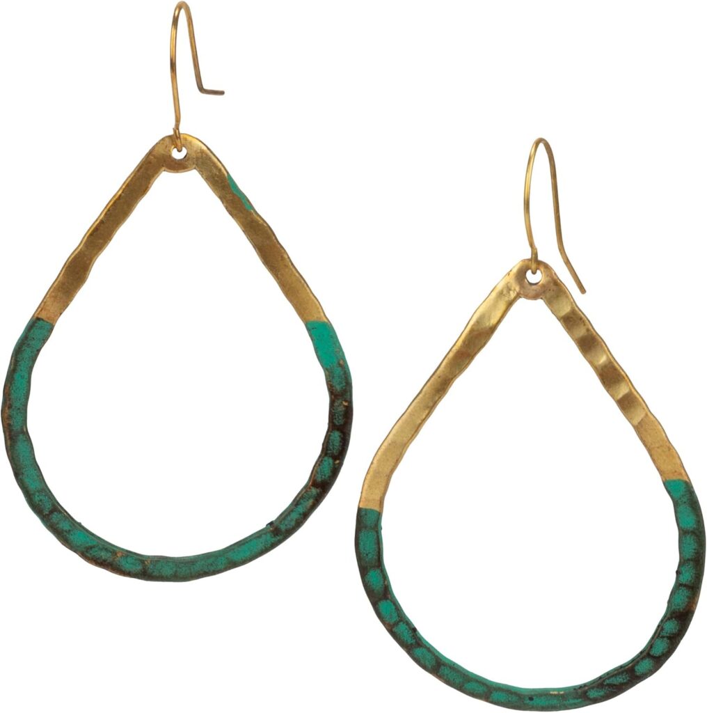 SPUNKYsoul Handmade Boho Open Teardrop Gold Patina Earrings for Women