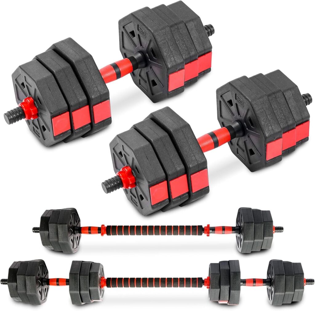 Adjustable Dumbbell Set, 40lbs Free Weights with Connector, Convertible Dumbbell Barbell Push-up Stand Set, 3 in 1 Home Gym Fitness Weight Set for Men/Women