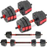 Adjustable Dumbbell Set, 40lbs Free Weights with Connector, Convertible Dumbbell Barbell Push-up Stand Set, 3 in 1 Home Gym Fitness Weight Set for Men/Women