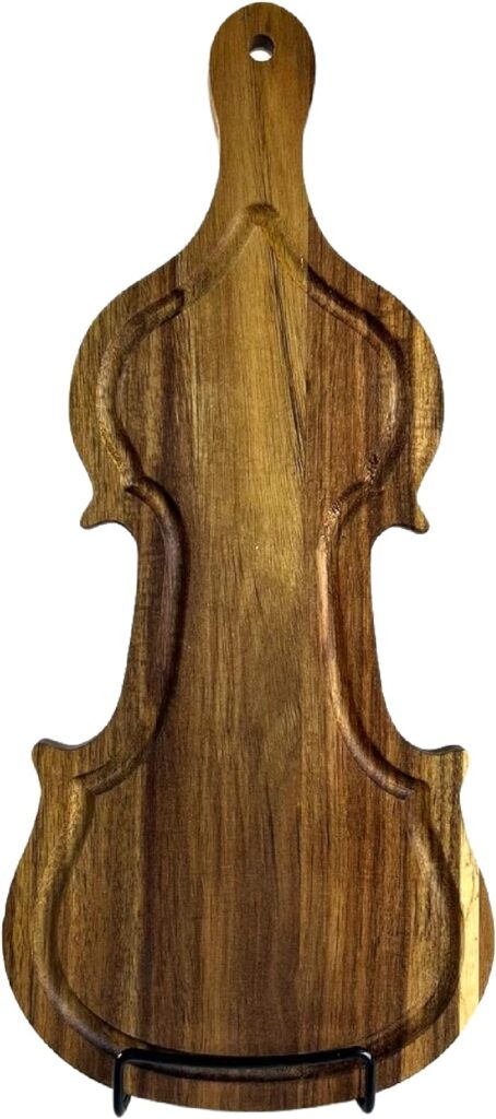 Set of 3, Violin-Shaped Acacia Wood Serving Trays – 16″ Charcuterie Boards with Handle & Juice Groove, Unique Graduation Gift for Music Lovers, Cheese Fruit Platter, Engraving, Wall Art Display Decor