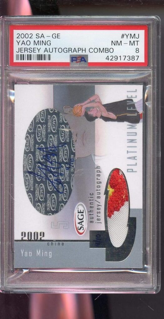 2002-03 Sa-Ge Sage Yao Ming Jersey Platinum Level 9/10 ROOKIE RC Authentic Jersey Signed AUTO Autograph Autographed PSA 8 Graded NBA Basketball Card