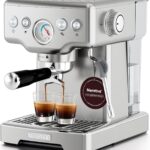 Neretva Espresso Machine, 15 Bar Espresso Coffee Machine with Visible Pressure Guage Professional Espresso Maker with Milk Frother & Stainless Steel for Home Barista Latte and Cappuccino Maker-Silver