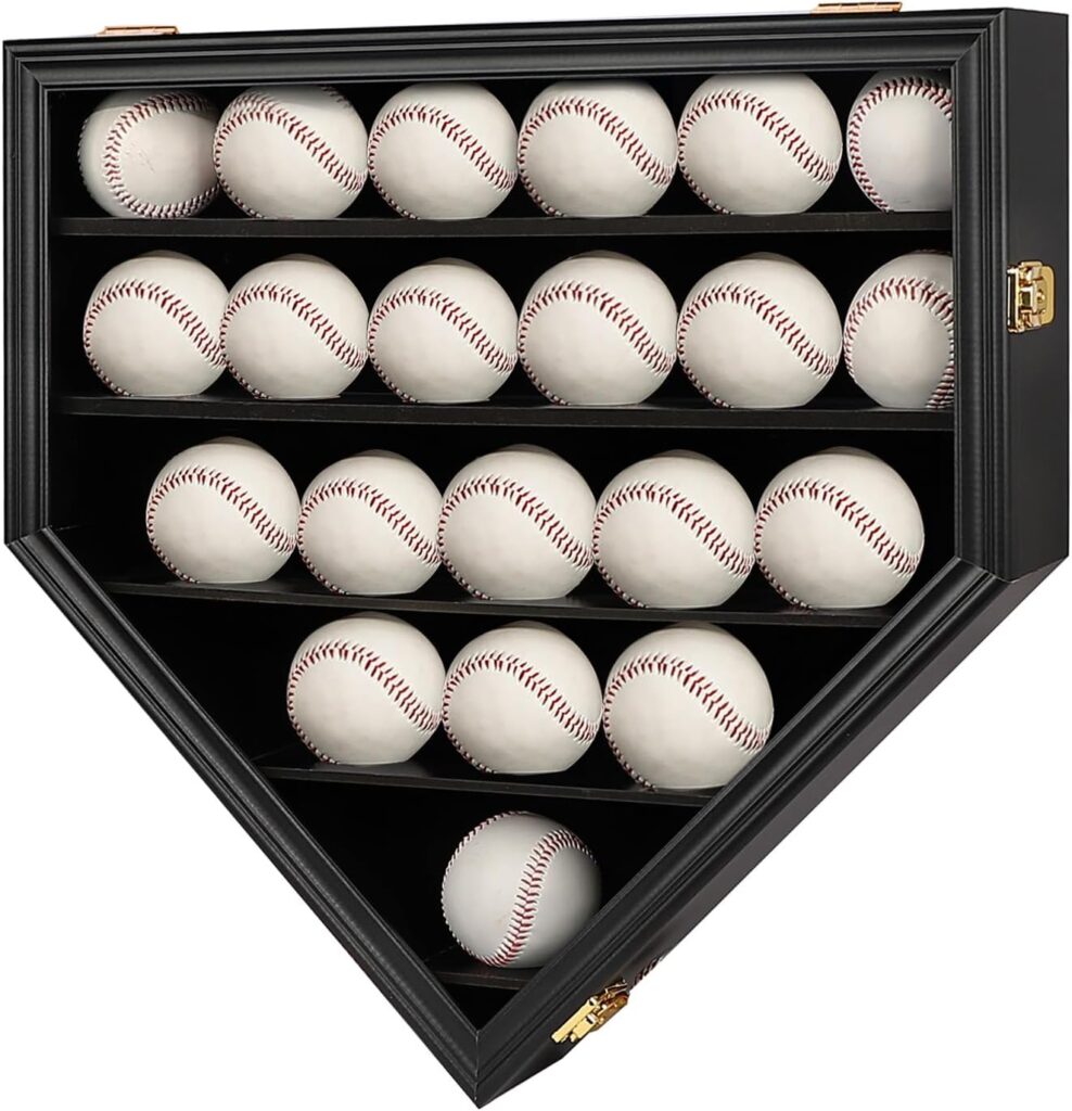 Baseball Display Case Baseball Holders for Balls Display Baseball Ring Display Wall Cabinet with Anti-Theft Lock for Collection Autographed Baseballs
