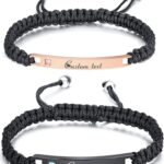 Personalized Handmade Braided Couples Bracelet – Custom Engraving Name ID Long Distance Relationship Bracelet Adjustable Rope Couples Bracelet Gift for Men Women Lover