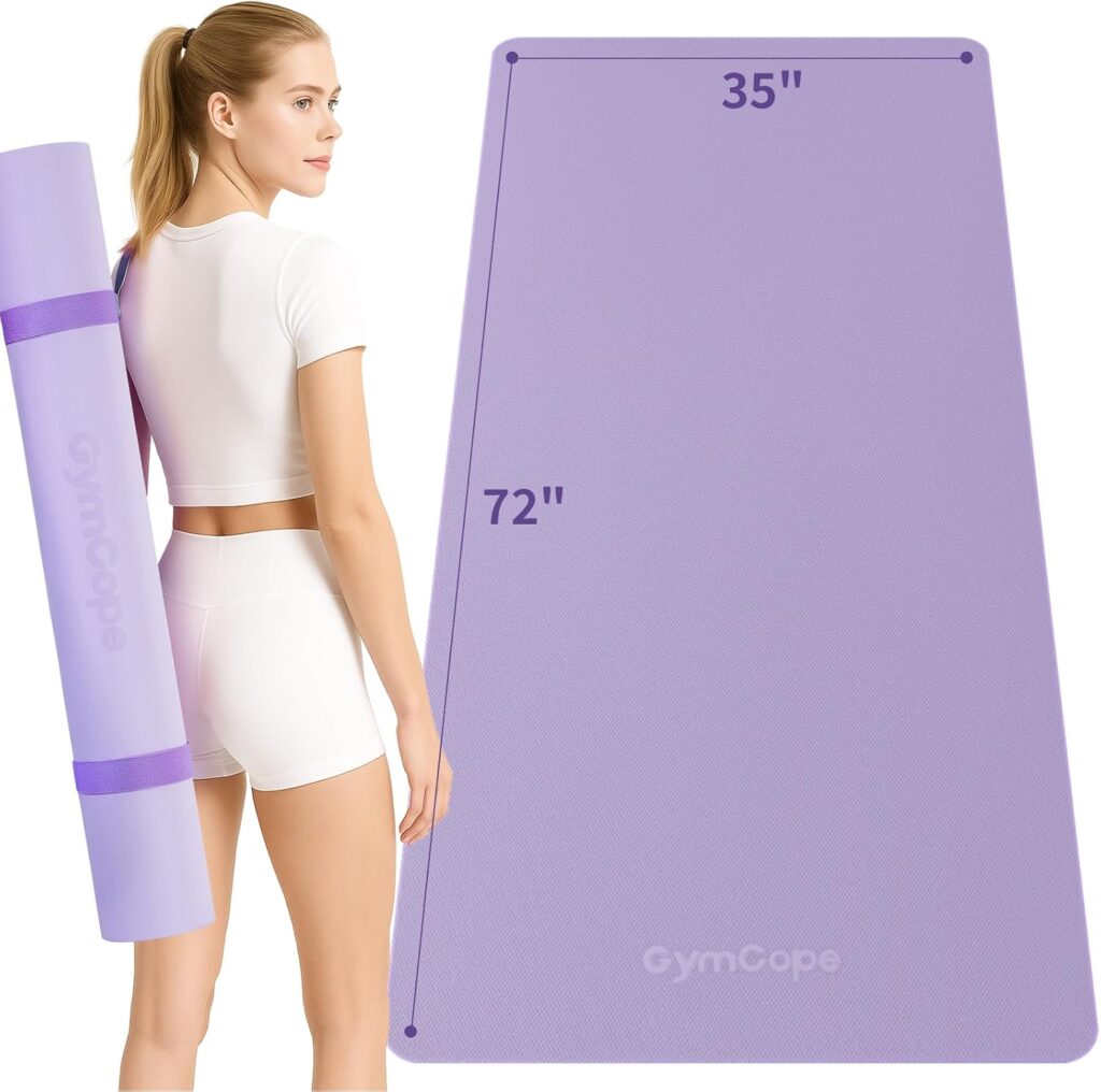 Extra Large TPE Yoga Mat 72″x35″ / 78″x57″ – Wide Non-Slip Mat for Yoga, Pilates & Home Gym, 6mm Thick Cushion for Comfort & Balance, Waterproof, Easy to Carry with Strap or Bag for Solo or Partner Workouts
