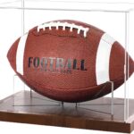 Football Display Case Acrylic Clear, Football Stand Holder Full Size with Solid Wood Base, UV Protected Football Display Box with Removable for Football Fans & Collectors, Memorabilia & Gift