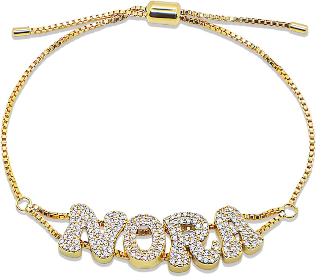 Personalized Bubble Name Bracelet with Custom Brass Bubble Letter Charms, Handcrafted Adjustable Keepsake Jewelry Gift