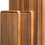 Wood Cutting Boards Set of 3 for Kitchen, Thick Chopping Board, Large Wooden Cutting Board Set with Deep Juice Groove and Handles, Wooden trays for meat, fruit and cheese