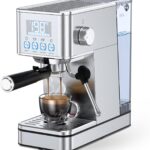 Espresso Machine, 20Bar Compact Stainless Espresso Maker, With Milk Frother Steam Wand, 57.5OZ Removable Water Tank, Displays Making Time & Water Temperature, Cold Brew & Cappuccino, Silver