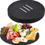 11 x 11 In 4 Pack Slate Cheese Boards, Round Black Stone Plates Charcuterie Boards Serving Tray Slate Platter for Halloween Christmas, Party, Gifts