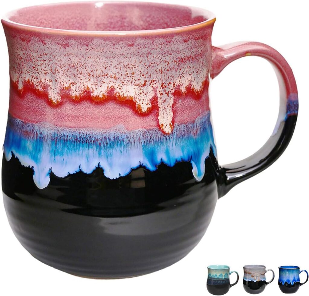 600ml Large Ceramic Coffee Mug with Handle，Handmade Kiln Change Glaze Tea Cup Novelty Coffee Mug for Coffee, Tea, Milk or Other Liquid (Kiln Transformation Mug C)