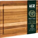 Non-Toxic Teak Wood Cutting Board & Serving Board, Pre-Oiled Edge Grain with Juice Groove and Handles, For Chopping, Food Grade Mineral Oil Coating (M 17″ x 13″ x 1″, 5.07 lbs)