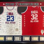 Incredible NBA Top 50 Greatest Players Signed Jersey Display Michael Jordan JSA – Autographed NBA Jerseys