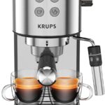 KRUPS Stainless Steel Espresso Machine: 15-Bar Pump Pressure, Milk Frother for Cappuccino and Latte, Fast Pre-Heat, 2-Cup Capacity, Cup Warmer, Easy Cleaning, 1350W, Silver