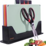 4-Piece Non-Toxic Cutting Board Set with Premium Scissors – BPA-Free Plastic and Rubber Chopping Boards for Kitchen Essentials with Organizer, Dishwasher Safe Accessories Holder.