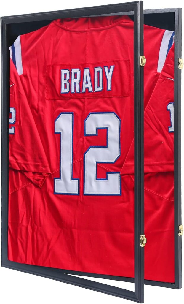 Jersey Frame Display Case Jersey Display Case Jersey Shadow Box with Uv Protection Acrylic and Hanger for Baseball Basketball Football Soccer Hockey Sport Shirt and Uniform,Black Finish