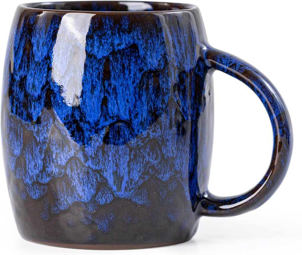 Midnight Blue Ceramic Coffee Mug 15oz – Handcrafted Artisan Mug with Large Comfortable Handle, Unique Design for Coffee Lovers, Dishwasher Safe