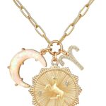 MISS RIGHT Gold Zodiac Sign Coin Necklace with Opal Crescent Moon Charm for Women Trendy, Dainty Gold Paperclip Chain 12 Constellation Horoscope Necklaces Astrology Jewelry Gifts